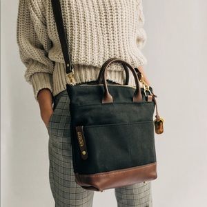 R. Riveter Otto Black Canvas + Brown Leather Crossbody Bag American Handmade